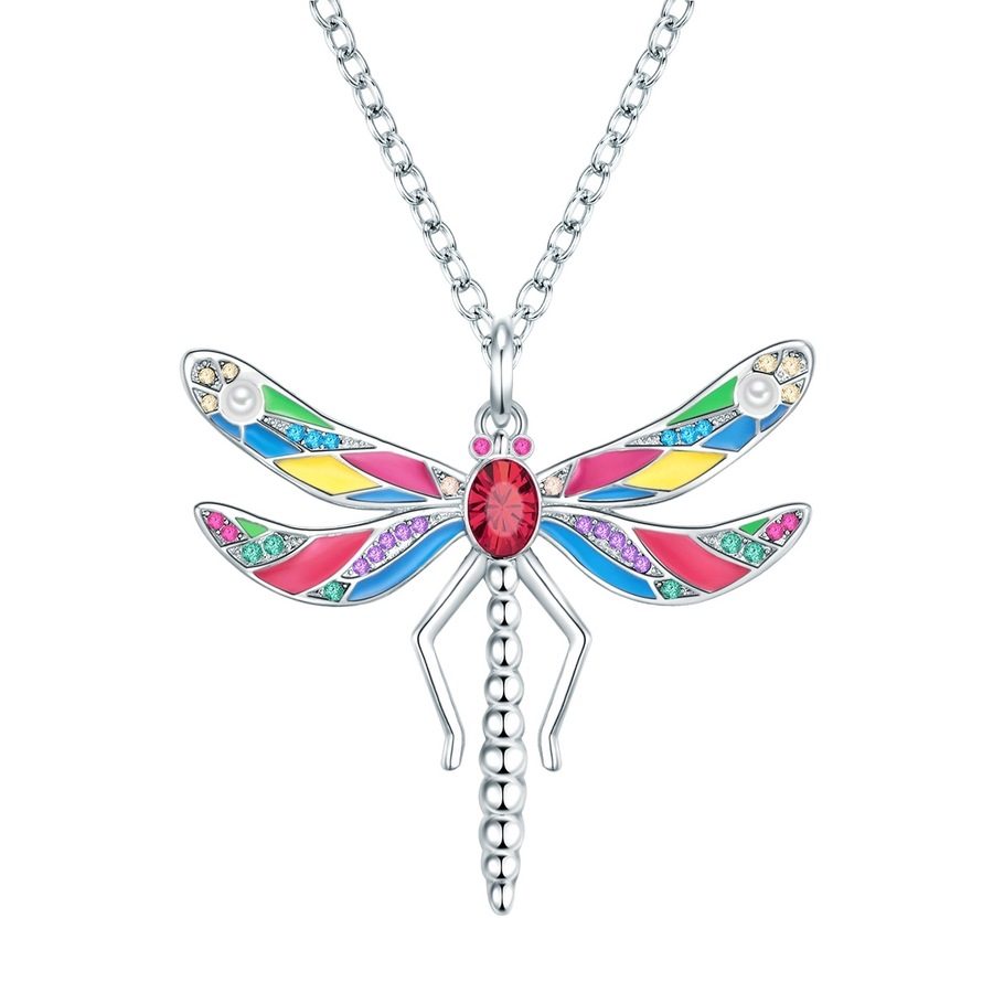 Lulu & Jane Halskette Libelle Messing verziert mit Kristallen von Swarovski® Perle (synth.) in Silber Ketten 1 ct Damen