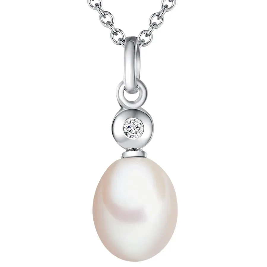 Lulu & Jane Diamant-Kette Sterling Silber Diamant Süßwasser-Zuchtperle in Silber Ketten 1 ct Damen