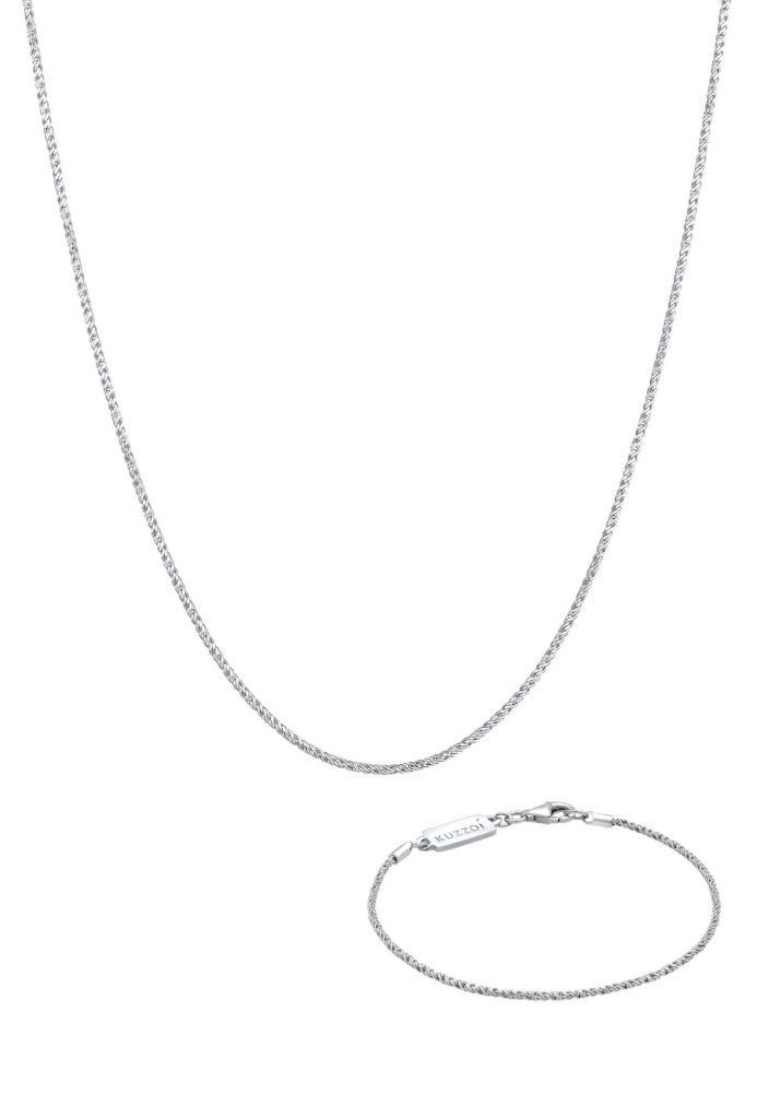 Kuzzoi - Schmuckset Kette Armband Kordel Basic 925 Silber, 55 CM