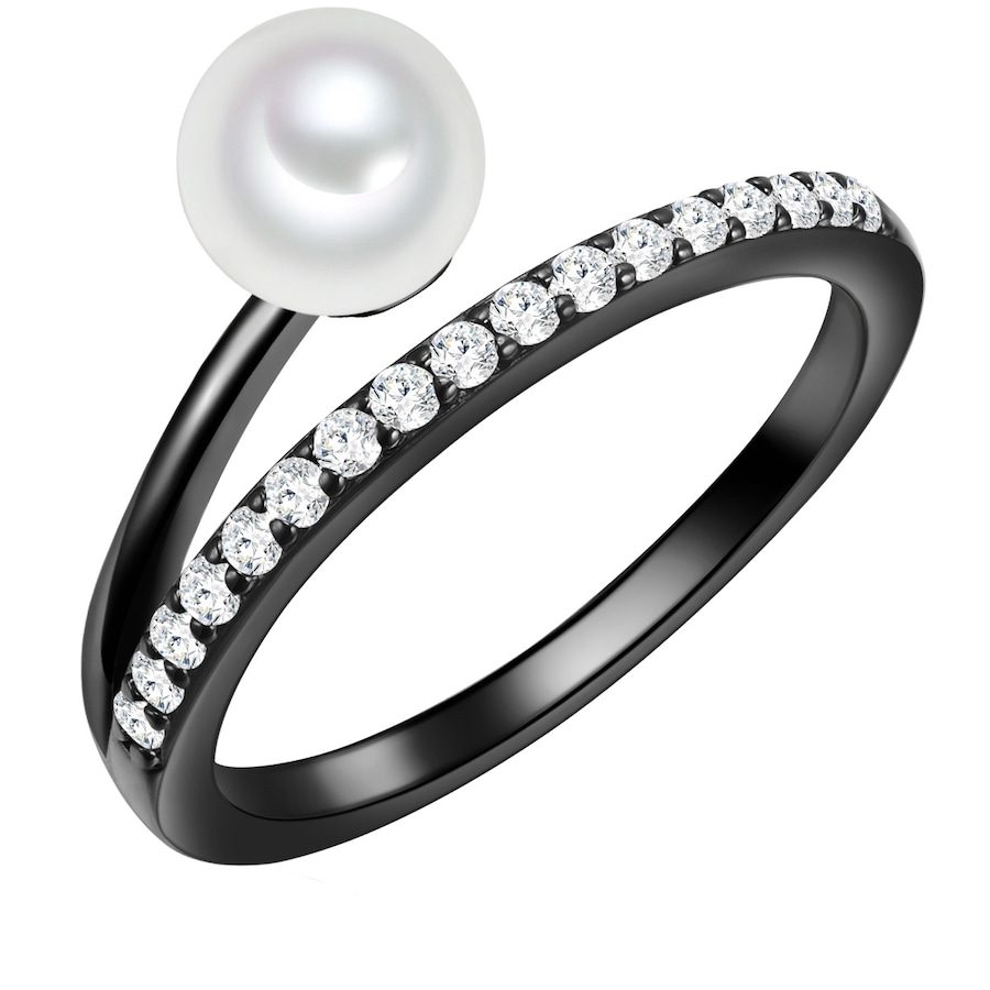 Valero Pearls Ring Sterling Silber Zirkonia Süßwasser-Zuchtperle in Schwarz Ringe 1 ct Damen