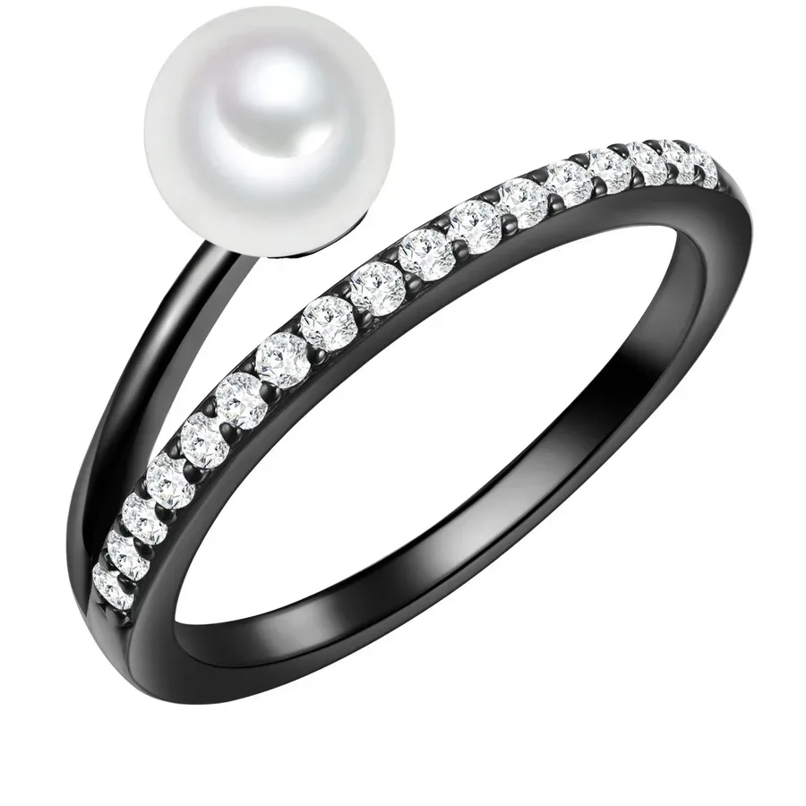Valero Pearls Ring Sterling Silber Zirkonia Süßwasser-Zuchtperle in Schwarz Ringe 1 ct Damen