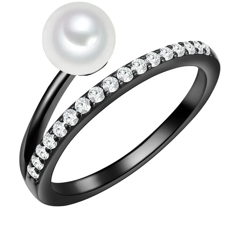 Valero Pearls Ring Sterling Silber Zirkonia Süßwasser-Zuchtperle in Schwarz Ringe 1 ct Damen