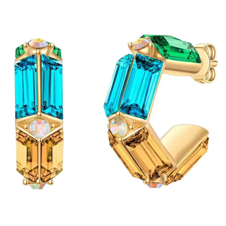 Yokoamii Creolen aus Metall-Legierung in gelbgold mit Glaskristall Ohrringe 1 ct Damen