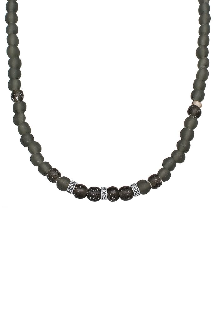 KUZZOI Recycelte Glas Olive Perlen Beads 925 Silber Ketten 1 ct Herren