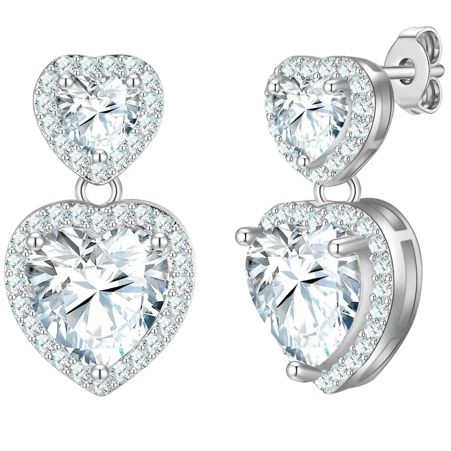 Yokoamii Ohrhänger Herz aus Messing in silber mit Zirkonia Ohrringe 1 ct Damen