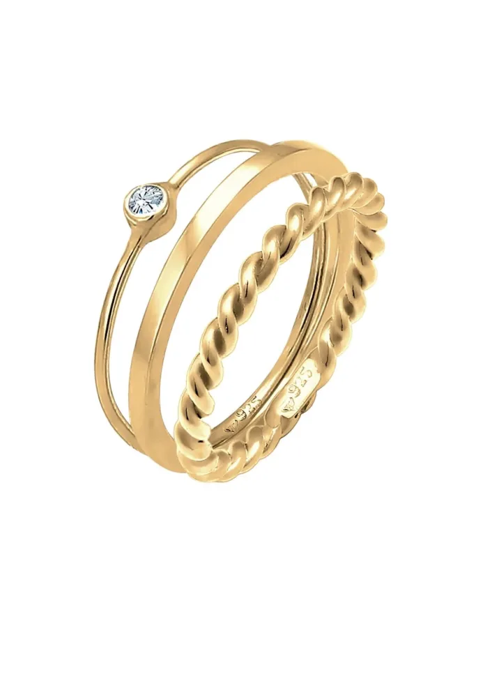 Elli - Ring Set Trend Solitär Kristalle, 58mm, Gold