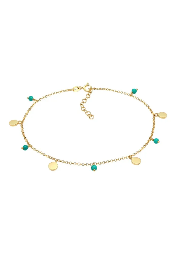 Elli Plättchen Howlith Türkis Perle Boho 925 Silber Fußschmuck 1 ct Damen