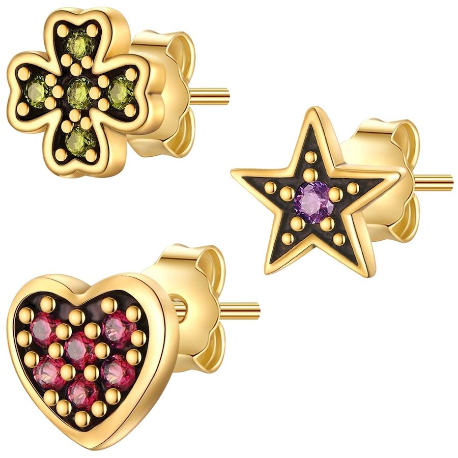 Glanzstücke München Ohrstecker Kleeblatt/Stern/Herz aus Sterling Silber in Gelbgold mit Zirkonia Ohrringe 1 ct Damen
