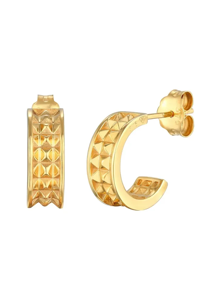 Elli PREMIUM Creolen Stecker Pyramiden Struktur 375 Gelbgold Ohrringe 1 ct Damen