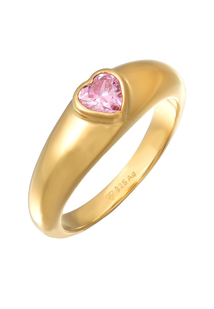 Elli Zirkonia Herz Bandring Liebe 925 Silber vergoldet Ringe 1 ct Damen