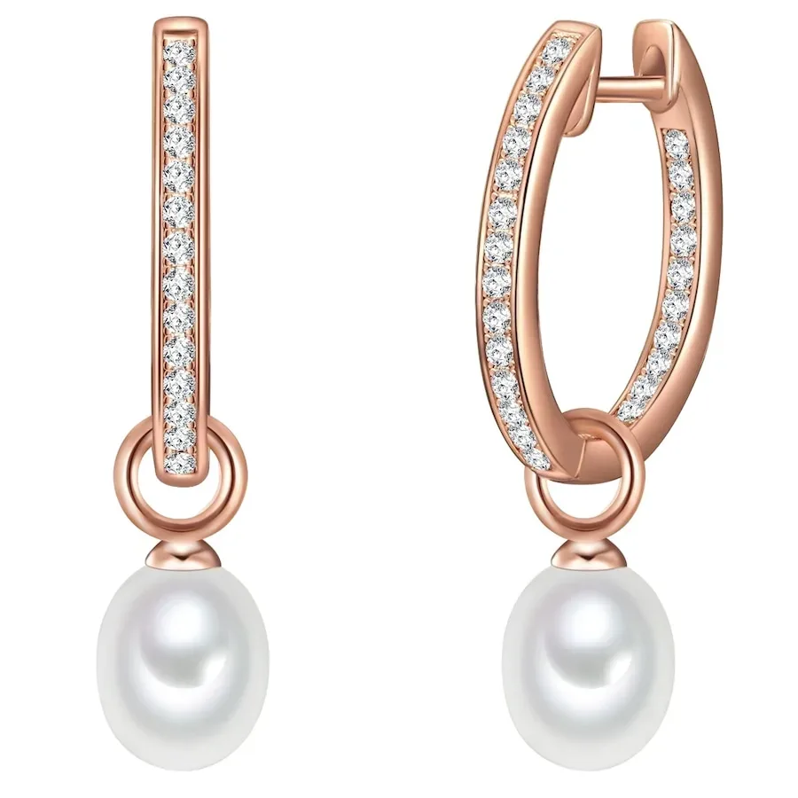 Valero Pearls Creolen aus Sterling Silber in gelbgold mit Zirkonia Süßwasser-Zuchtperle Ohrringe 1 ct Damen