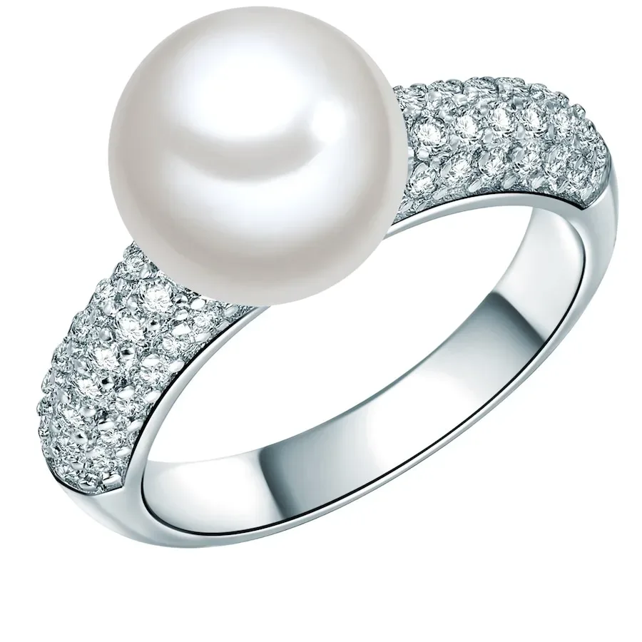 Lulu & Jane Perlen-Ring Messing Zirkonia Muschelkernperle in Silber Ringe 1 ct Damen