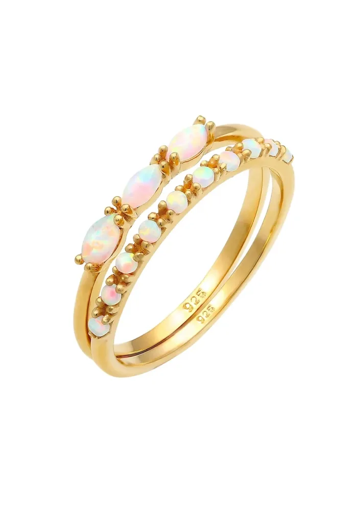 Elli Set Vintage Design Synthetischer Opal 925 Silber Ringe 1 ct Damen