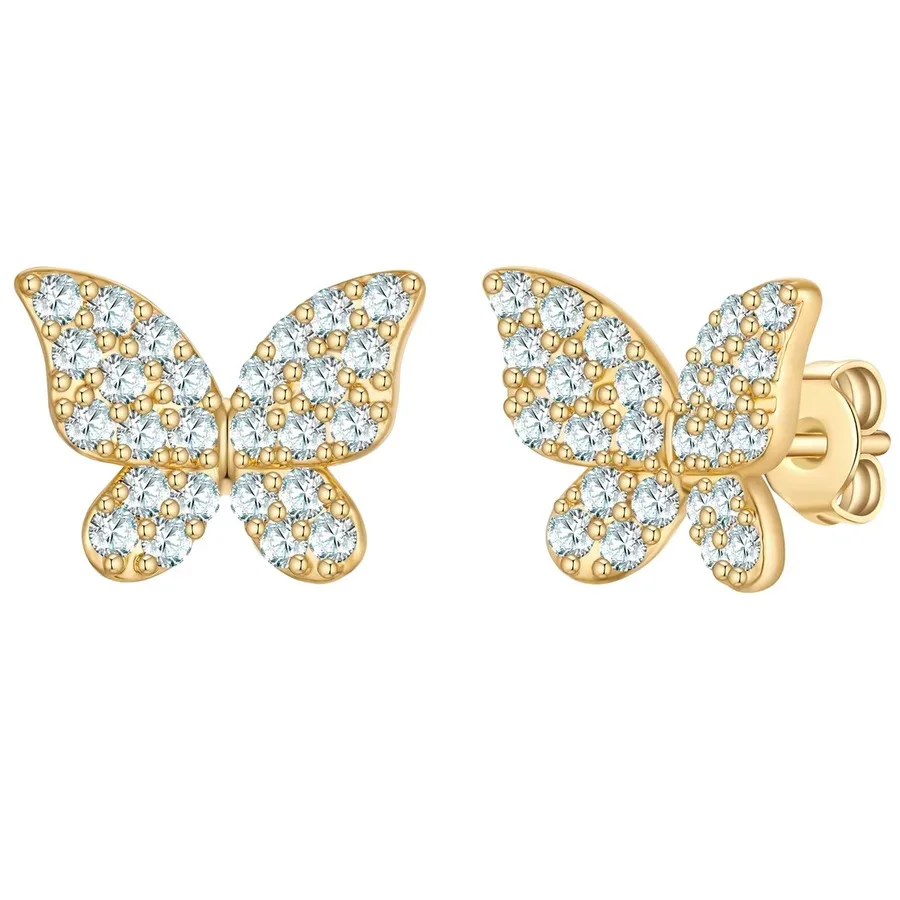 Yokoamii Ohrstecker Schmetterling aus Messing in gelbgold mit Zirkonia Ohrringe 1 ct Damen