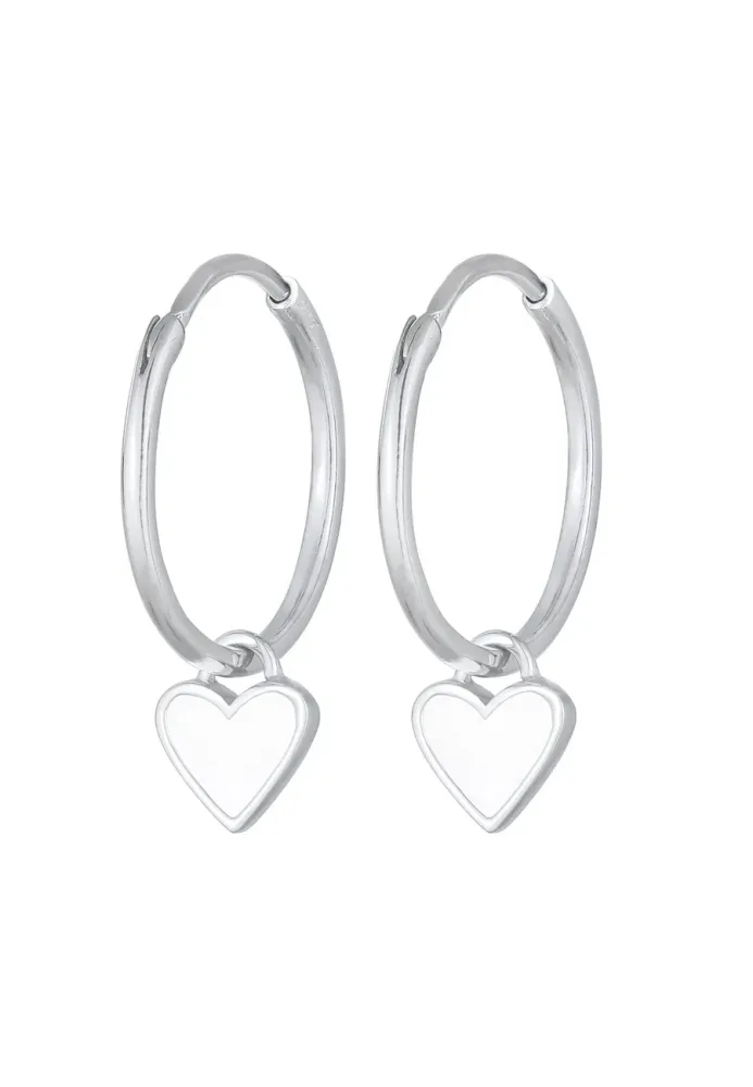 Elli Creolen Hänger Herzen Emaille Weiß 925 Silber Ohrringe 1 ct Damen