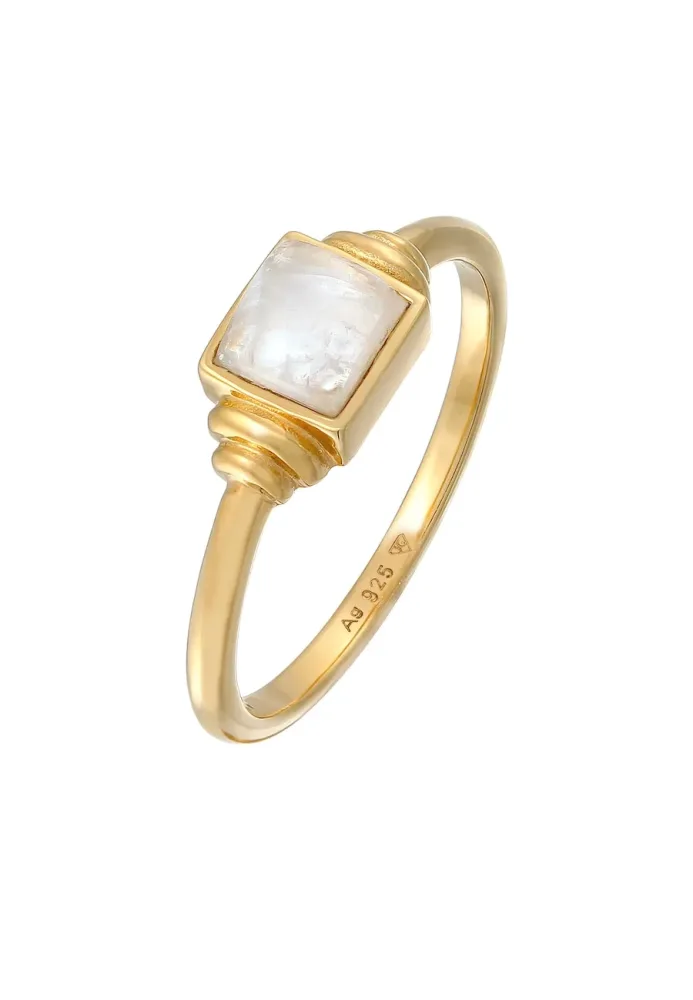Elli - Ring Quadrat Vintage Mit Mondstein, 54mm, Gold