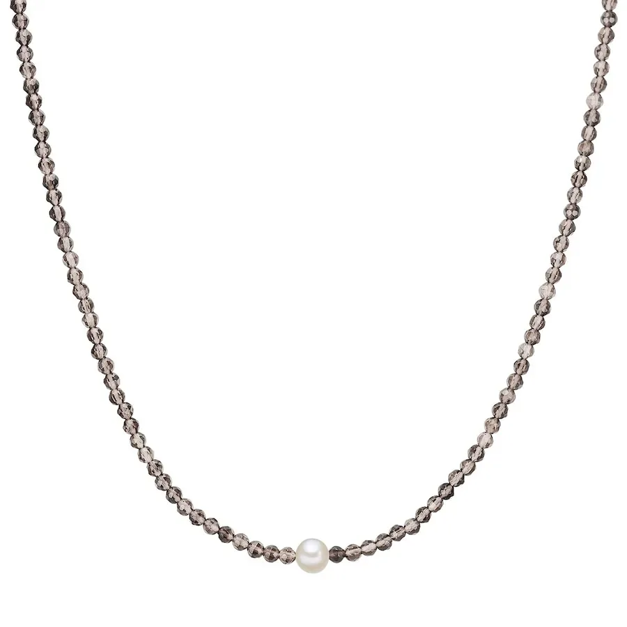 Valero Pearls Perlen-Kette Sterling Silber Rauchquarz Süßwasser-Zuchtperle in Silber Ketten 1 ct Damen