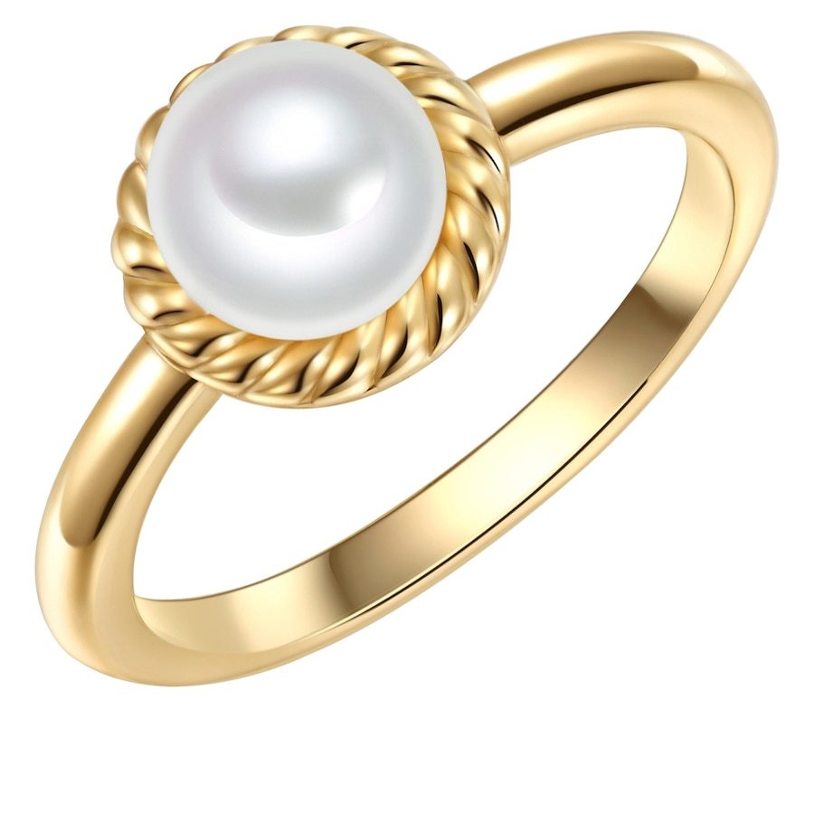 Valero Pearls Ring Sterling Silber Zirkonia Süßwasser-Zuchtperle in Gelbgold Ringe 1 ct Damen