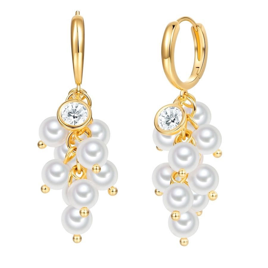 Lulu & Jane Perlen-Creolen aus Messing in gelbgold mit Zirkonia Glasperle Ohrringe 1 ct Damen
