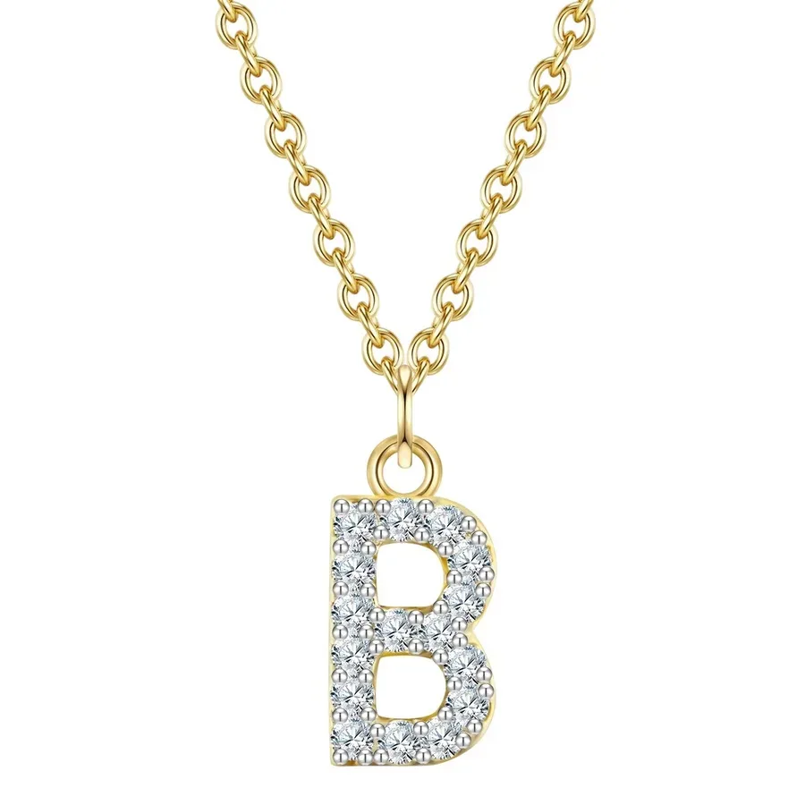 Glanzstücke München Halskette Buchstabe M aus Sterling Silber in gelbgold mit Zirkonia Ketten 1 ct Damen