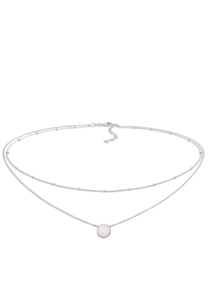 Elli - Halskette Choker Layer Opal, 36cm, Silber