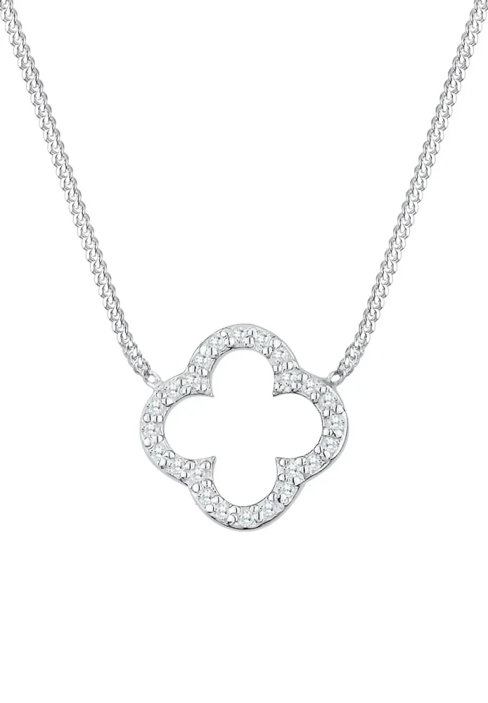 Elli - Halskette Kleeblatt Glück Zirkonia, 40cm, Weiss
