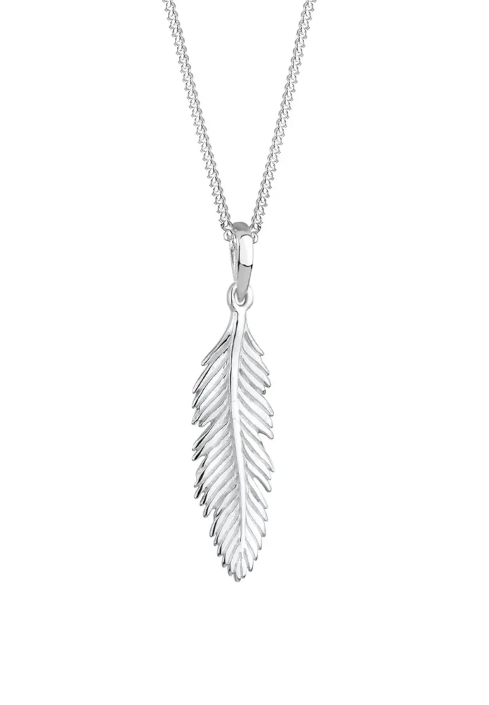 Elli - Halskette Feder Anhänger, 45cm, Silber