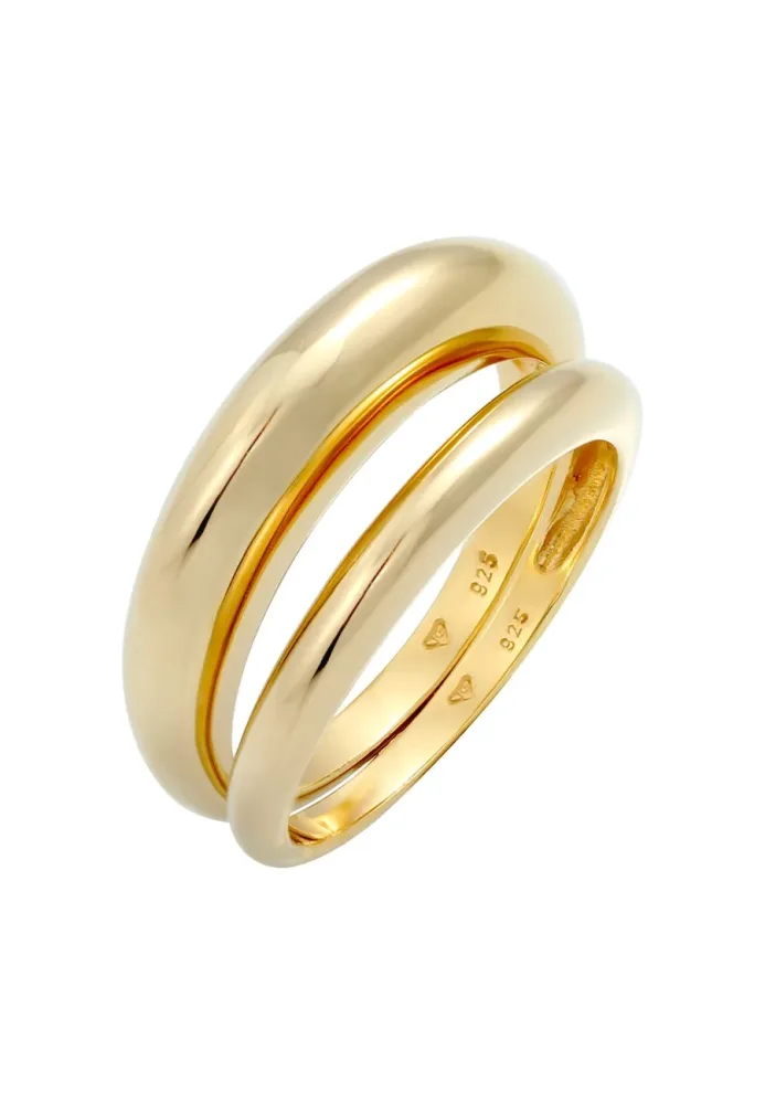 Elli - Ring Bandring Basic Klares Design 2Er Set, 58mm, Gold