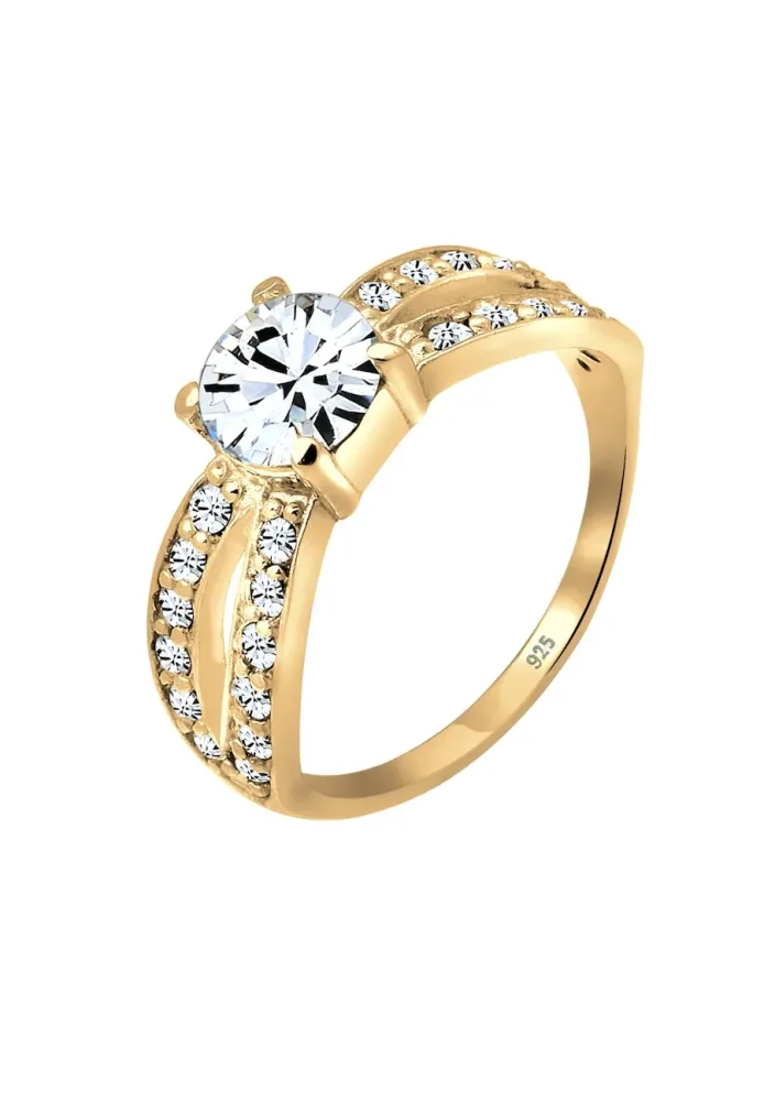 Elli - Ring Solitär Glamourös Kristall, 56mm, Gold