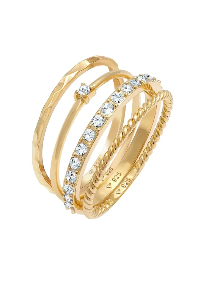 Elli - Ring Kristalle Stapelring Gedreht 4Er Set, 52mm, Gold