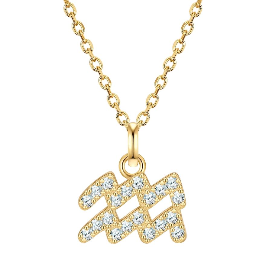 Glanzstücke München Halskette Sternzeichen Wassermann aus Sterling Silber in gelbgold mit Zirkonia Ketten 1 ct Damen