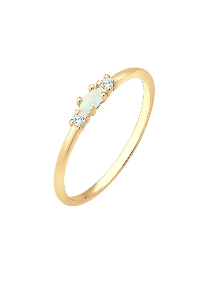 Elli Vintage Zirkonia Marquise Opal 925 Sterling Silber vergoldet Ringe 1 ct Damen