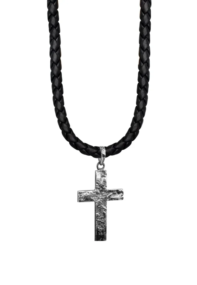 KUZZOI Herren Kreuz Oxidiert Leder in 925 Sterling Silber Ketten 1 ct