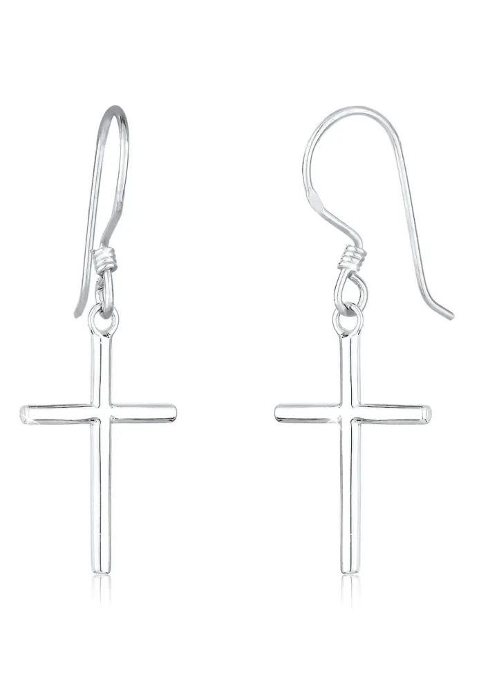 Elli Kreuz Religion Kommunion Konfirmation 925 Silber Ohrringe 1 ct Damen