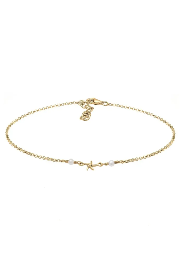 Elli - Fußschmuck Seestern Perle Maritim Beach, 22cm, Gold
