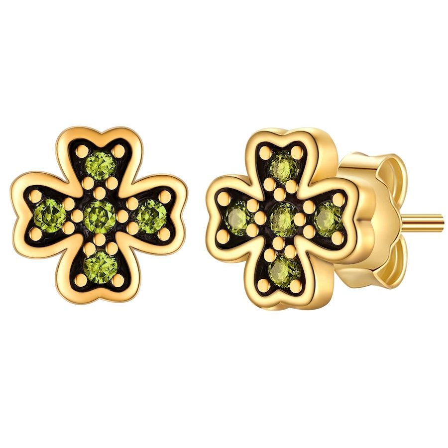 Glanzstücke München Ohrstecker Kleeblatt aus Sterling Silber in Gelbgold mit Zirkonia Ohrringe 1 ct Damen