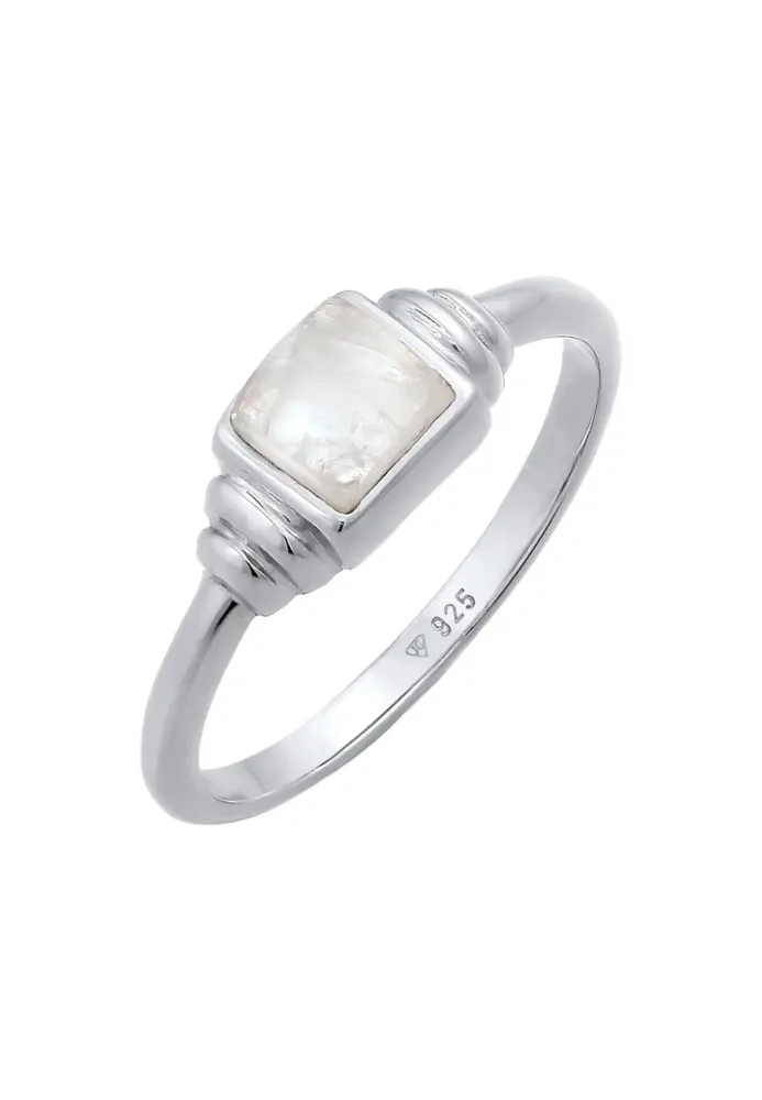 Elli PREMIUM Elli PREMIUM Ring Mondstein Quadrat Vintage 925 Silber vergoldet Ringe 1 ct Damen