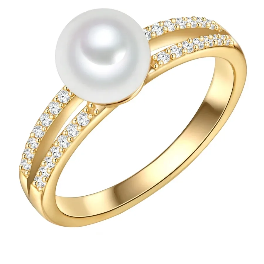 Valero Pearls Ring aus Sterling Silber in gelbgold mit Zirkonia Süßwasser-Zuchtperle Ringe 1 ct Damen