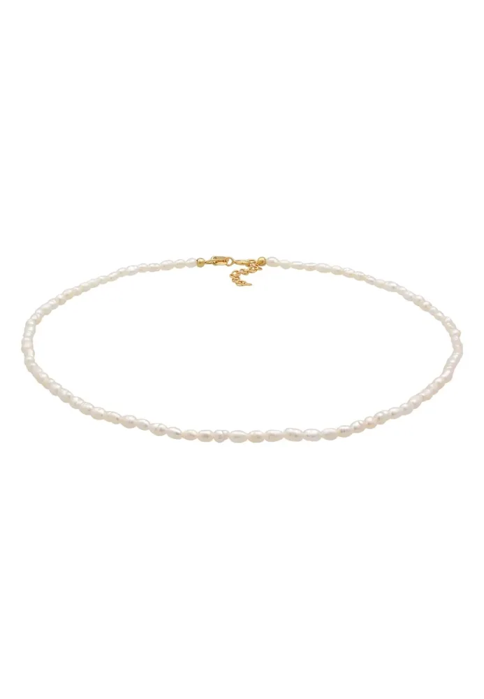 Elli - Halskette Choker Süßwasserperlen Klassik, 36cm, Gold
