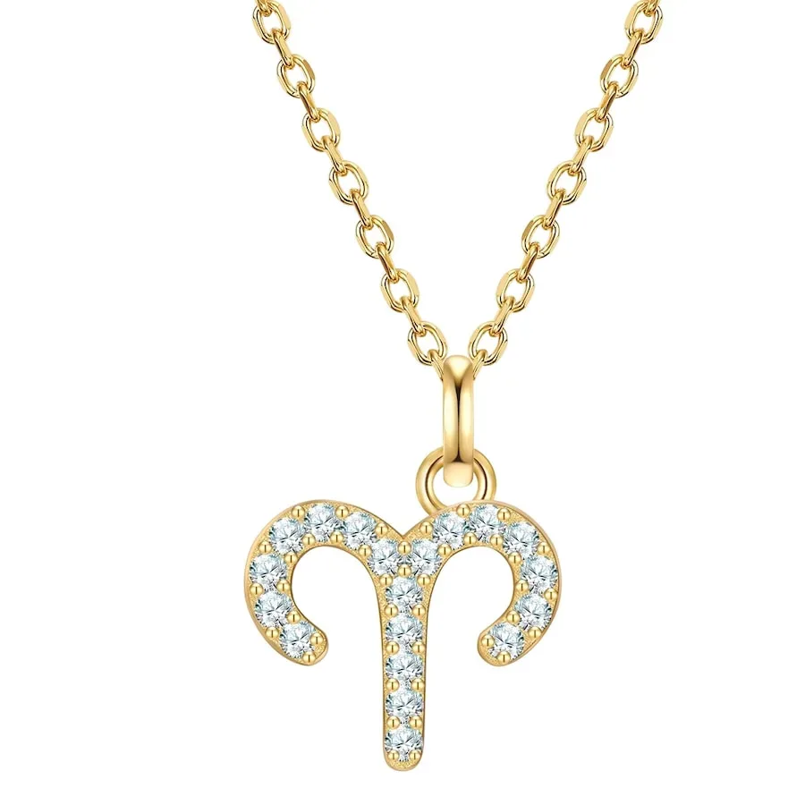 Glanzstücke München Halskette Sternzeichen Widder aus Sterling Silber in gelbgold mit Zirkonia Ketten 1 ct Damen