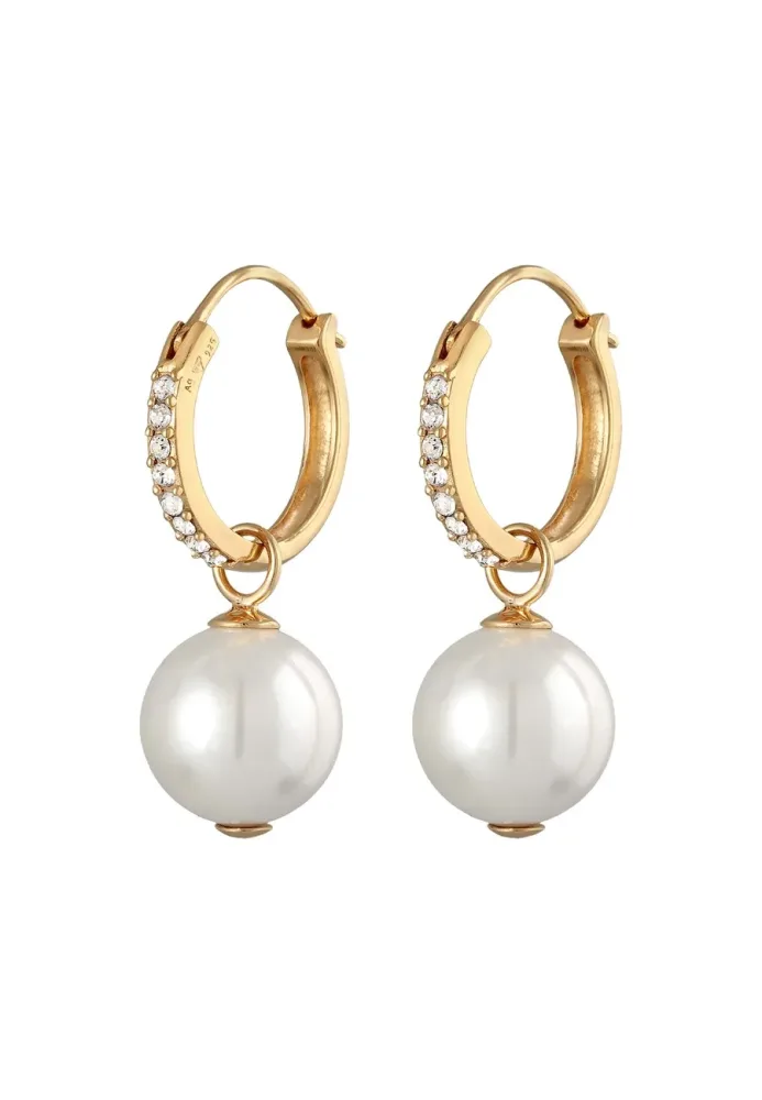 Elli - Ohrringe  Ohrringe Creolen Muschelkernperlen Kristalle 925 Silber, One Size, Gold