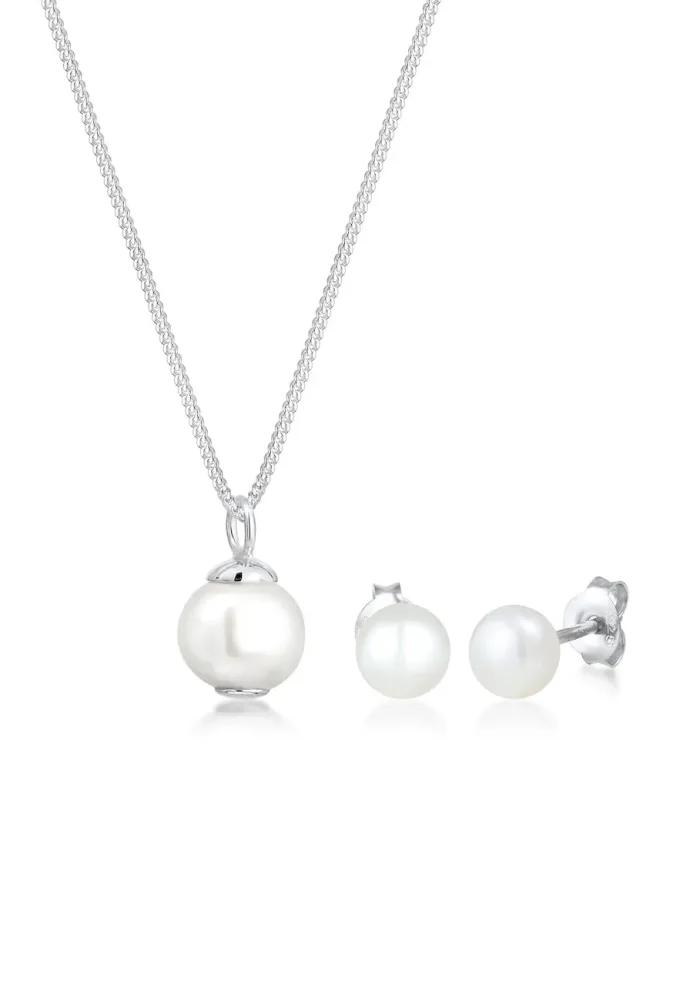 Elli Luxuriös Filigran Süßwasserzuchtperlen 925 Silber Schmuck-Set 1 ct Damen
