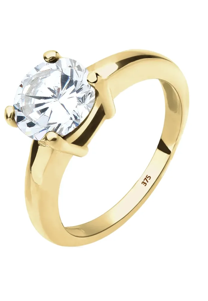 Elli PREMIUM Solitärring Zirkonia 375 Gelbgold Geschenkidee Ringe 1 ct Damen