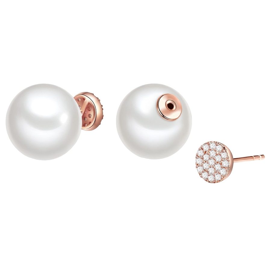 Lulu & Jane Perlen-Ohrstecker aus Messing in Roségold mit Zirkonia und Muschelkernperle Ohrringe 1 ct Damen