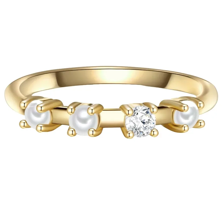 Glanzstücke München Ring Sterling Silber Zirkonia Süßwasser-Zuchtperle in Gelbgold Ringe 1 ct Damen