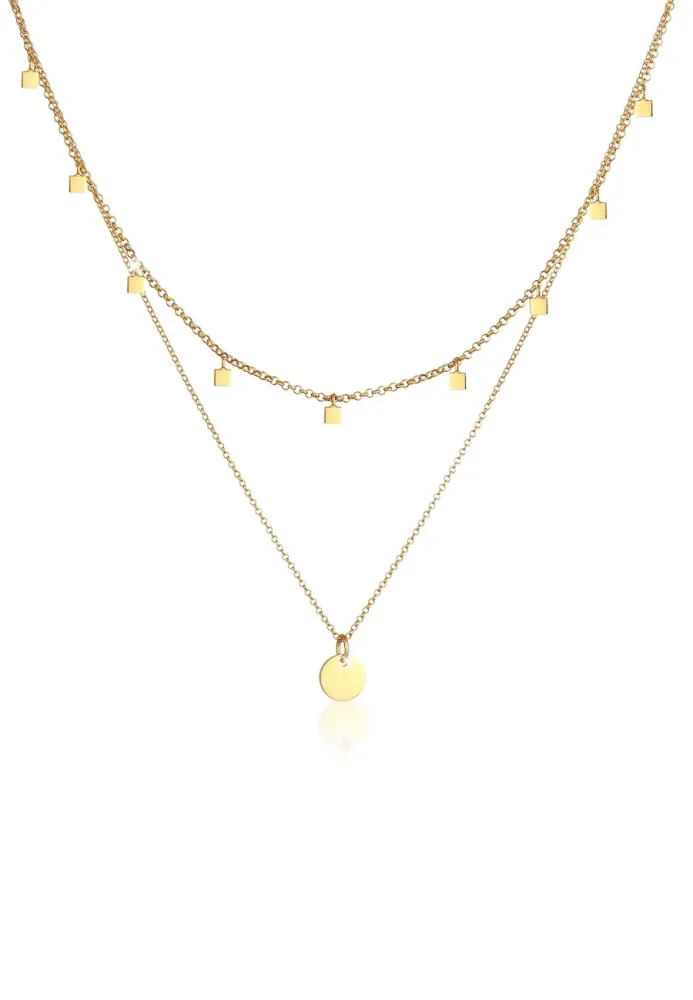 Elli 2er Set Choker Layer Plättchen Geo Look 925 Silber Ketten 1 ct Damen