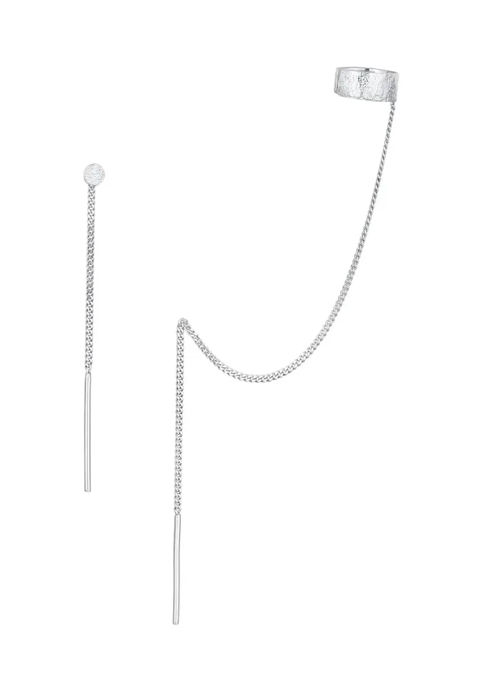 Elli - Ohrringe Earcuff Mit Kette Durchzieher Plättchen, One Size, Silber