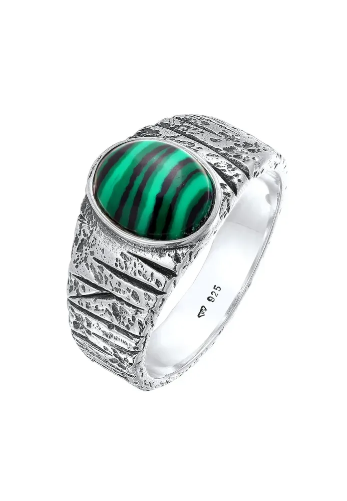 Kuzzoi - Ring Siegelring Malachit Grün Bikerring 925 Silber, 66mm