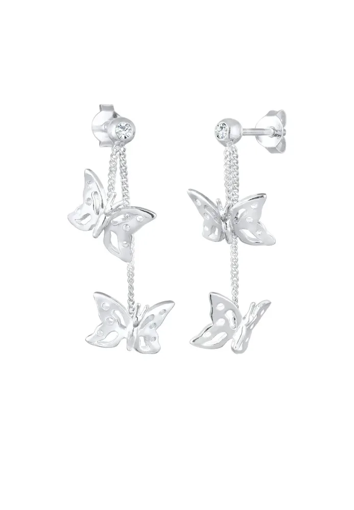 Elli - Ohrringe Schmetterling Natur Kristalle, One Size, Weiss