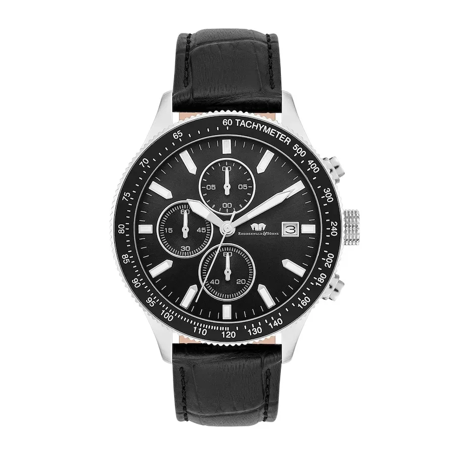 Rhodenwald & Söhne Armband-Uhr Karthago II aus Echtleder in schwarz Uhren 1 ct Herren